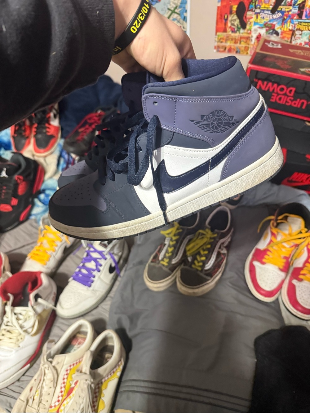 Air Jordan 1 Mid Navy Purple White Sneakers